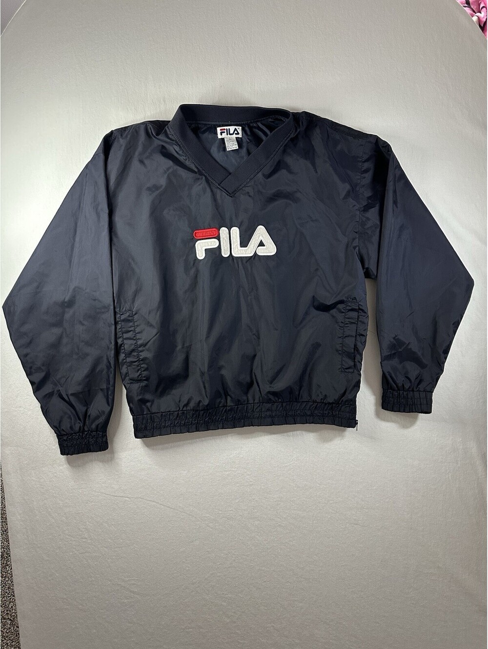 VTG FILA Men's Pullover Windbreaker Jacket V Neck Quarter Zip Navy XL